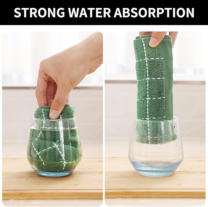 Homaxy 100% Cotton Terry Kitchen Towels(Grass Green, 13 x 28 inches), Checkered Designed, Soft and Super Absorbent Dish Towels, 12 Pack