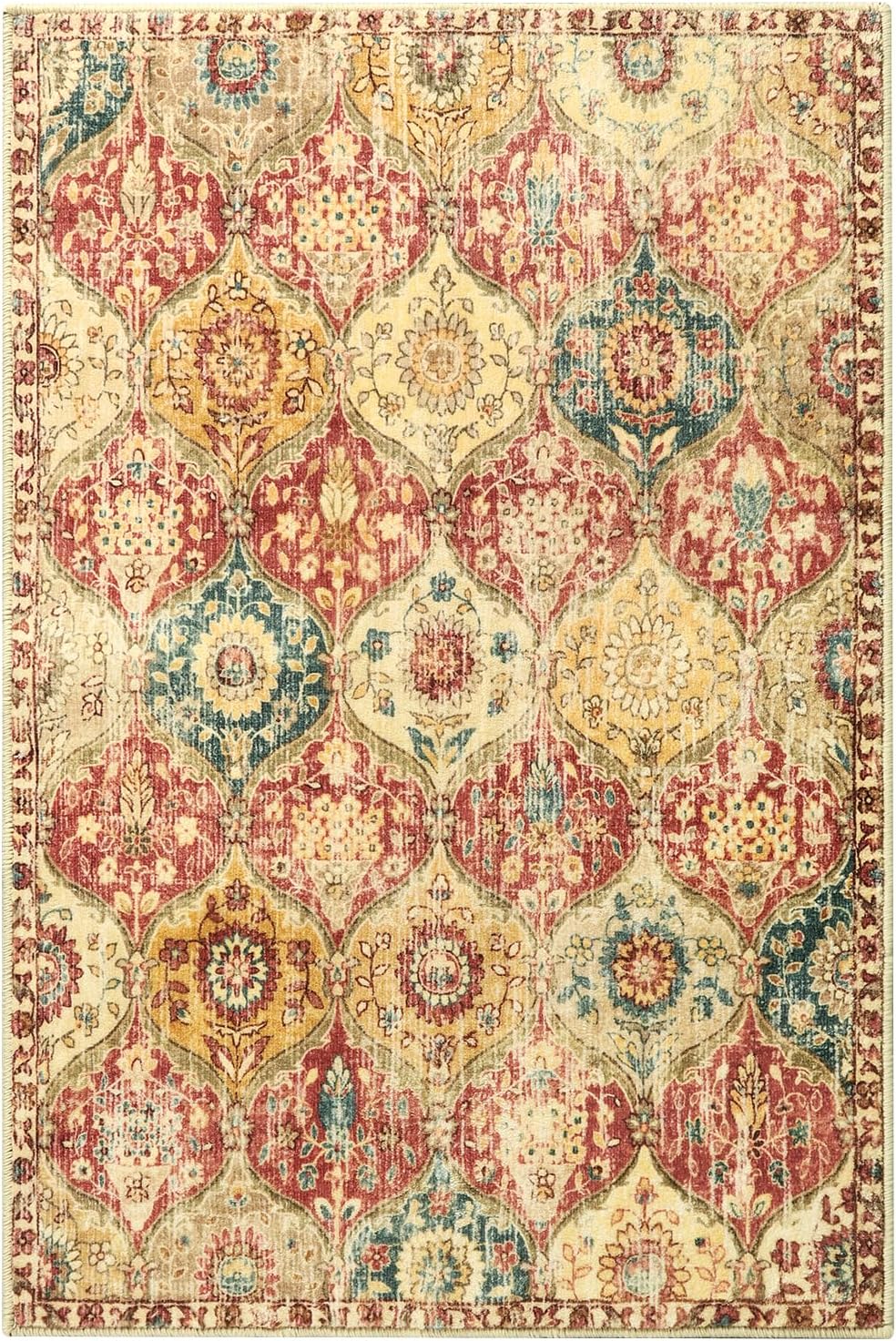 Lahome Moroccan Trellis Washable Rug, 2x3 Bathroom Rugs for Kitchen Entryway, Non-Slip Indoor Door Mat Ultra-Thin, Small Oriental Throw Carpet for Bedroom Entry, Red/Orange