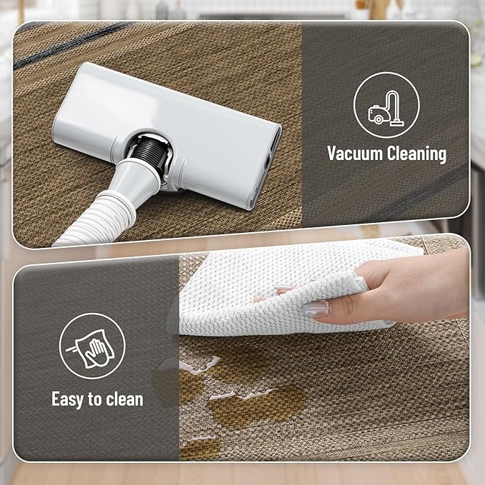 KIMODE Anti Fatigue Mats for Kitchen Floor 17.3"x29"+17.3"x59", Farmhouse Kitchen Rugs Sets of 2, Memory Foam Kitchen Mat for Floor, Comfort Standing Mats for Laundry Office Sink Desk Grey/Brown