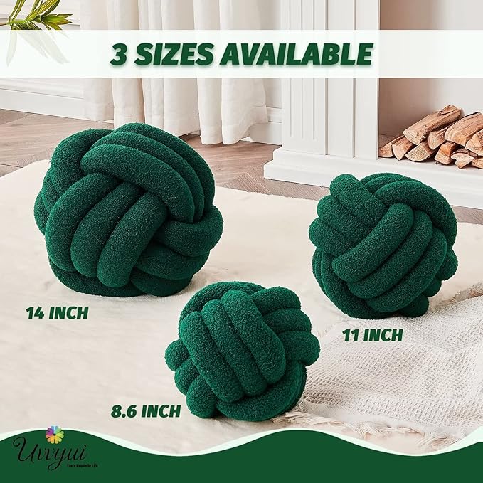 Uvvyui Knot Pillow Ball, Soft Home Decorative Pillows, Round Throw Pillow, Handmade Knotted Plush Pillow, Round Boucle Pillow Cushion (11 Inches Dark Green)