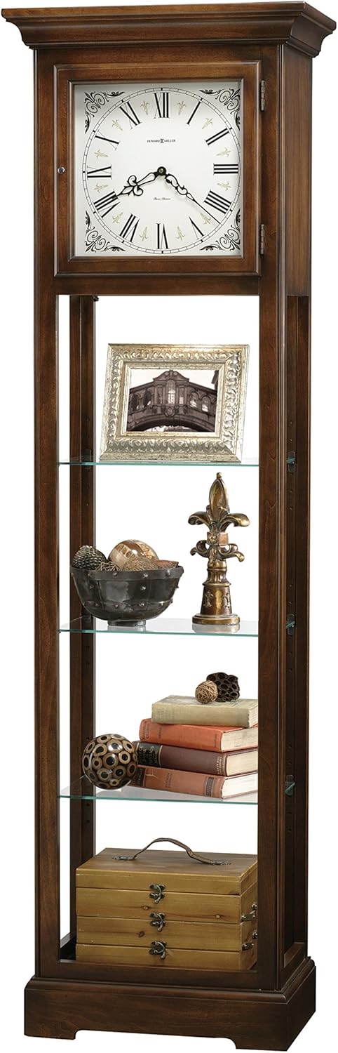 Howard Miller Le Rose Floor Clock, Espresso Finish Adjustable Glass Shelves with Pad Lock, Triple-Chime Movement Roman Numerals Analog Display Perfect Timepiece for Bedroom & Office Decor
