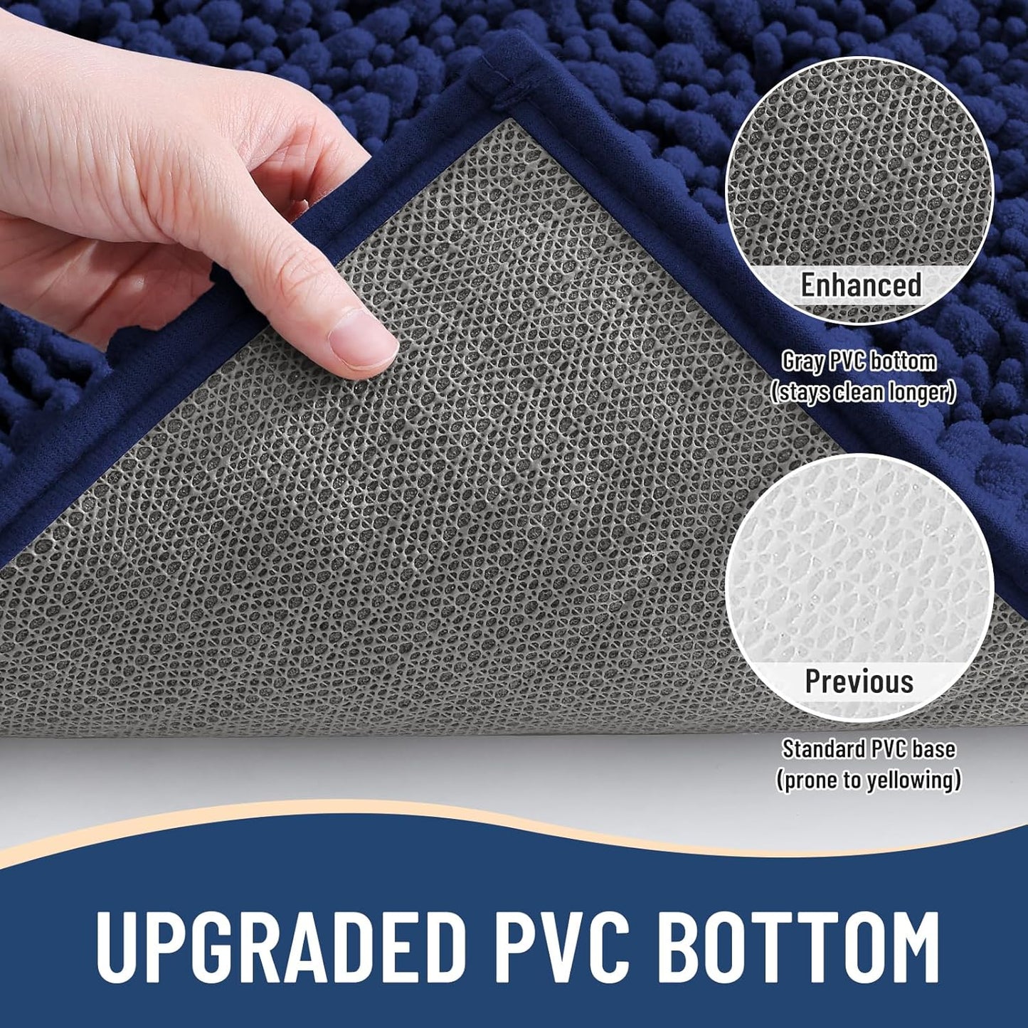 Arotive Luxury Chenille Bathroom Rug Mat, Extra Soft Thick Absorbent Shaggy Bath Rugs, Non-Slip Machine Wash Dry, Plush Bath Mats for Bathroom, Shower and Tub, 47x17, Navy