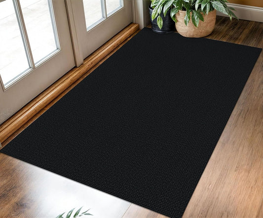 KOZYFLY Washable Entryway Rug 3x5 Ft Area Rugs Cotton Rubber Backed Throw Rugs Indoor Door Mat Kitchen Rugs Braided Floor Carpet for Front Entrance Kitchen Living Room, Black
