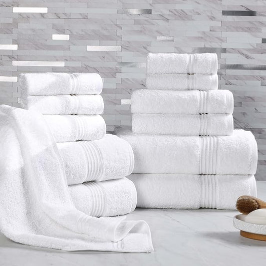 Superior Egyptian Cotton 12-Piece Towel Set, Assorted Towels for Home Bathroom, Guest Bath Decor Essentials, Includes 4 Bath, 4 Hand, 4 Face Towels/Washcloths, Quick Dry, Absorbent - White