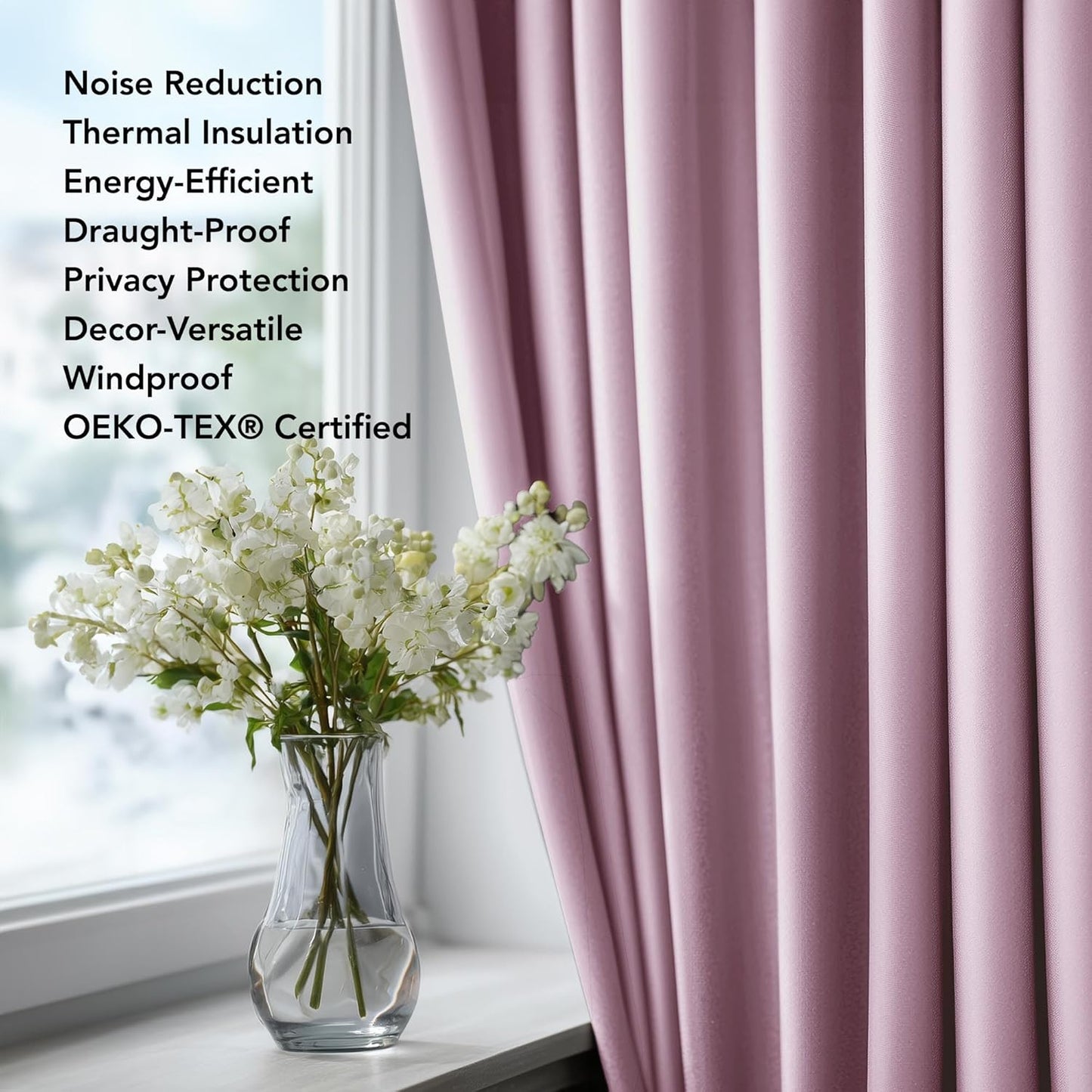 Deconovo Blackout Curtains for Bedroom – Set of 2 42W x 72L Inch Thermal Insulated & Noise Reducing Panels–Home Window Room Darkening Sustainable Grommet Drapes for Living Room and Nursery, Lavender