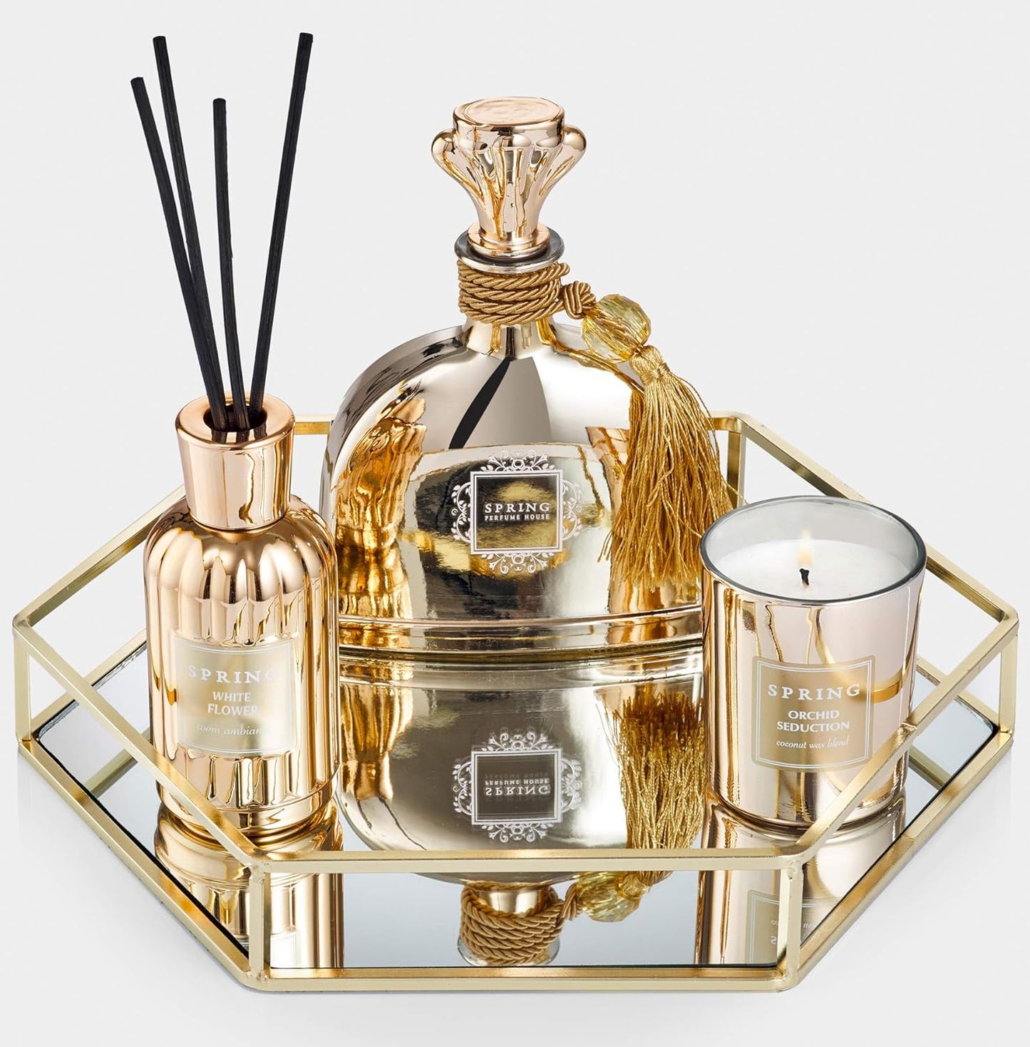 SPRING Fragrance Reed Diffuser Set | Fragrance Made in France | Home Décor | Scented Aromatic Oil | Room Air Freshener White Flower | 3.4 oz (100ml) | Lily, Jasmine, Lily of The Valley and Tuberose
