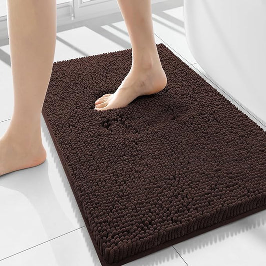 Smiry Luxury Chenille Bathroom Rugs 34x21, Extra Soft and Absorbent Shaggy Bath Mat, Machine Washable, Non-Slip Plush Carpet Runner for Tub, Shower, and Floor, Home Decor Accessories, Brown