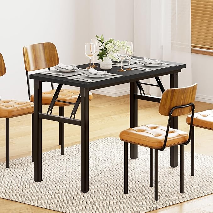 DlandHome Folding Desk Small Desk 31.5 inches Computer Desk for Home Office Folding Table Writing Table for Small Spaces No Assembly Required Black & Black Frame