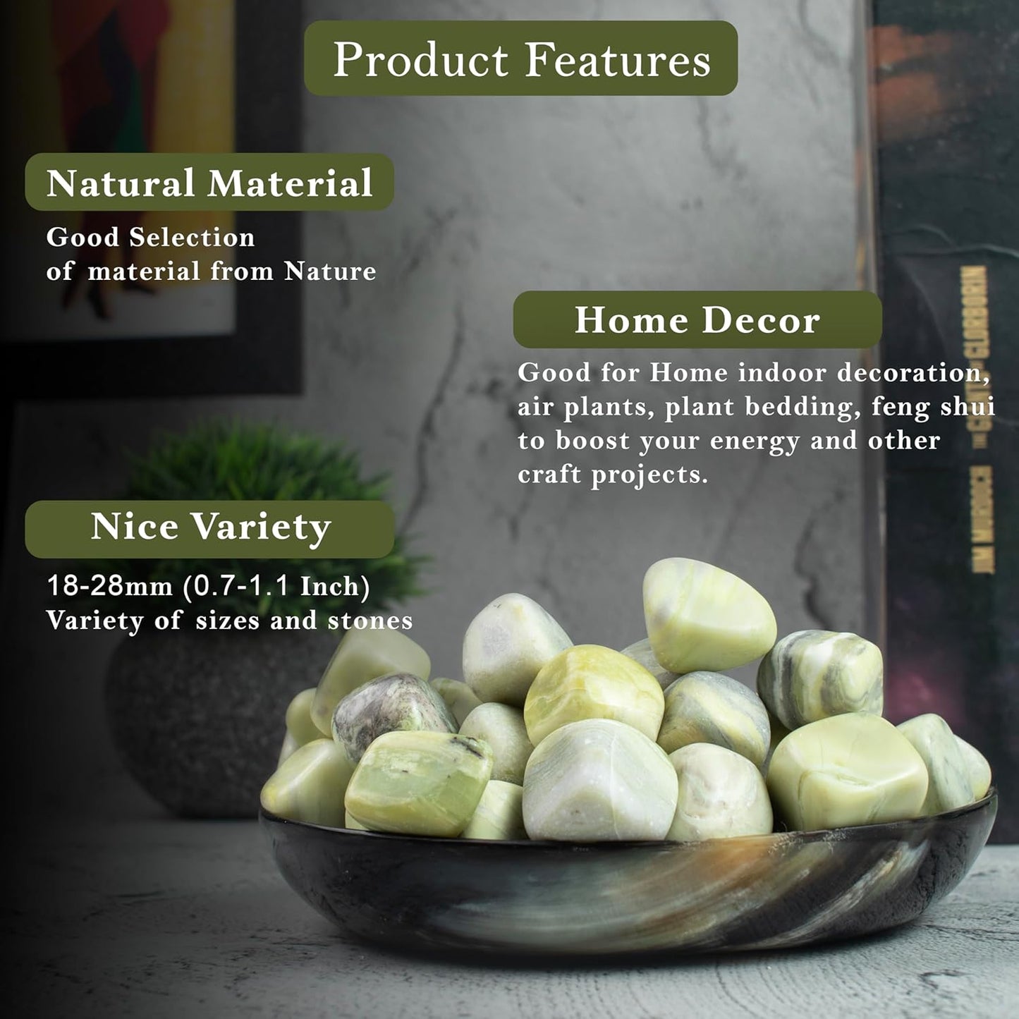 Crocon 1LB Serpentine Tumbled Stones and Crystals Bulk 2000+ Carats Natural Crystal Kit for Reiki Healing Crystal Polished, Tumble Stones, Chakra Balancing, Reiki Gift, Home Decor Size : 20-25 mm