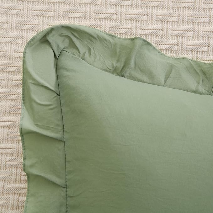 Merryword Avocado Green Pillowcases King Size Ruffled Pillow Shams Set of 2 Cute Pillowcases Solid Green Shabby Chic Pillow Cover 2 Pack