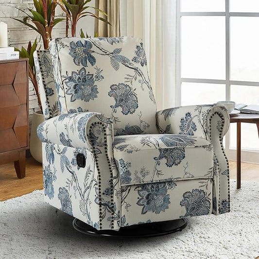 HULALA Home Modern Rocker Recliner, Printed Fabric Swivel Glider with Adjustable Backrest & Footrest, JEACOBEAN