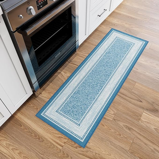 Ottomanson Hallway Runner Rug 20" x 59" Non Slip Border Area Rugs Easy to Clean Laundry Rug Runner Durable & Pet Friendly Floor Carpet Runners for Hallways Entryway Living Room Kitchen, Turquoise