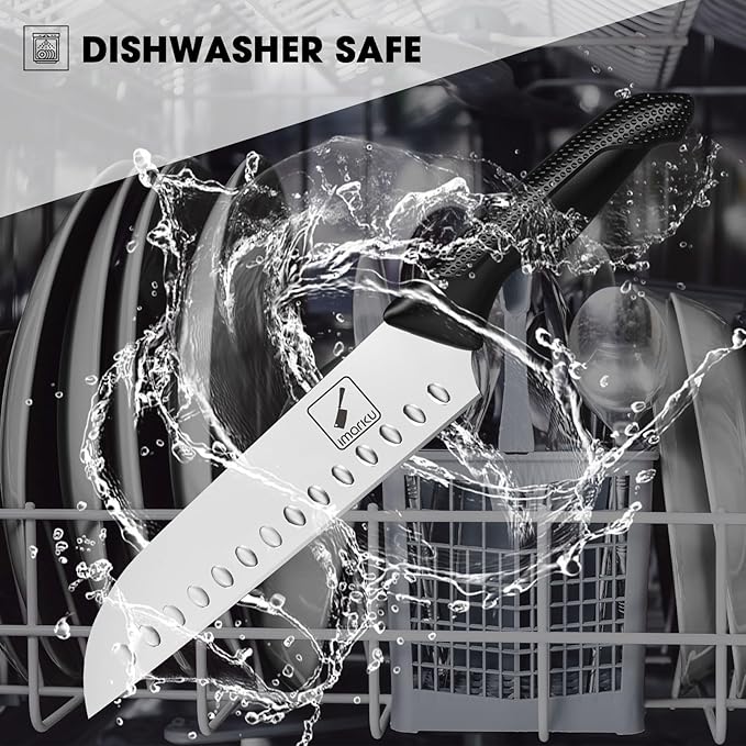 imarku Knife Set with Block, Sharp Knives Set with Built-in Sharpener, Stainless Steel Kitchen Knife Sets with Non-Slip Ergonomic Handle, Dishwasher Safe, 14 PCS Professional Knife Set for Gift, Black