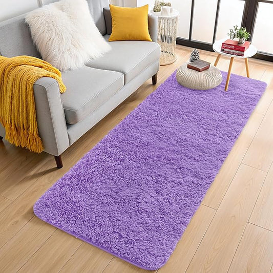 OLANLY 2x5 Machine Washable Runner Rugs for Hallway, Soft Fluffy Shaggy Bedside Rugs for Bedroom, Living Room, Indoor Floor Carpet for Kids Girls and Boys, Nursery Rooms, Home Decor Aesthetic, Purple