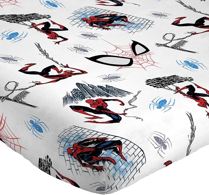 Jay Franco Kids Sheet Set with Fitted, Flat Sheets & Pillow Cover - Ultra-Soft Bedding with Pillowcase for Room Decor, White - Spiderman, 3 Piece Twin