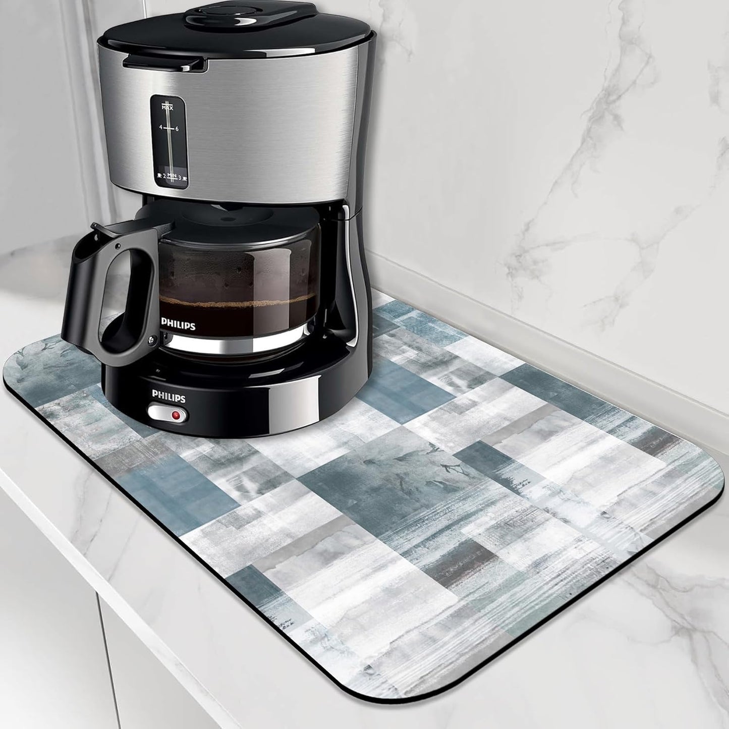 Dish Drying Mat Blue Grey Abstract Art Dish Drying Pad,12"X19" Bsorbent Coffee Mat for Sink Dishes or Under Rack Kitchen Counter Accessories Absorbent Hide Stain Rubber Backed Drying Mat