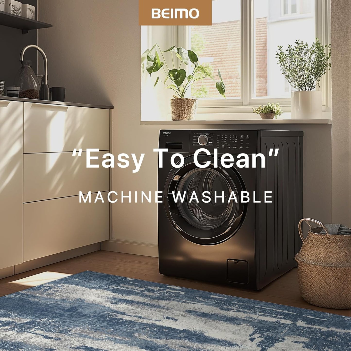 Area Rugs 5x7 for Living Room Bedroom Machine Washable Modern Abstract Soft Large Blue Rugs with Non Slip Backing, Floor Carpet for Dining Room