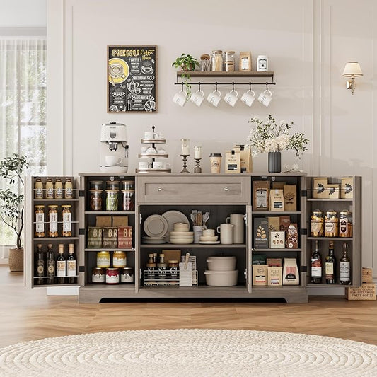 HITHOS 54" Buffet Cabinet with Storage, Modern Kitchen Buffet Sideboard with Drawer, Wood Coffee Bar Station with Adjustable Shelves, Kitchen Storage Cabinet for Living Room, Ash Grey