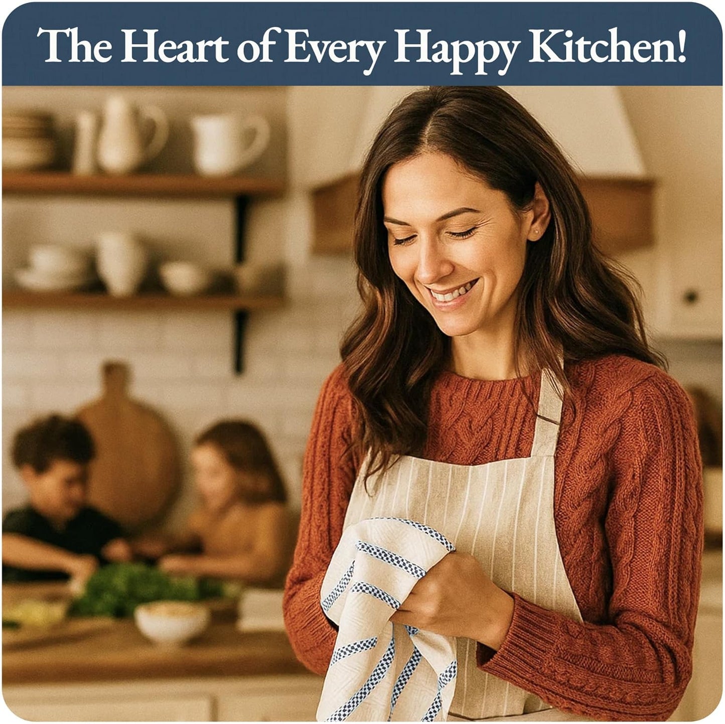 LANE LINEN Kitchen Towels Set - Pack of 4 Cotton Dish Towels for Drying Dishes, 18”x 28”, Absorbent Tea Towels, Quick Drying Kitchen Towel Set - Blue Saphire