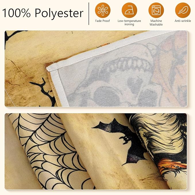 Halloween Table Runner with Owls, Bats & Spiders, Table Decoration for Dining Party and Home Decor,48x13 inches