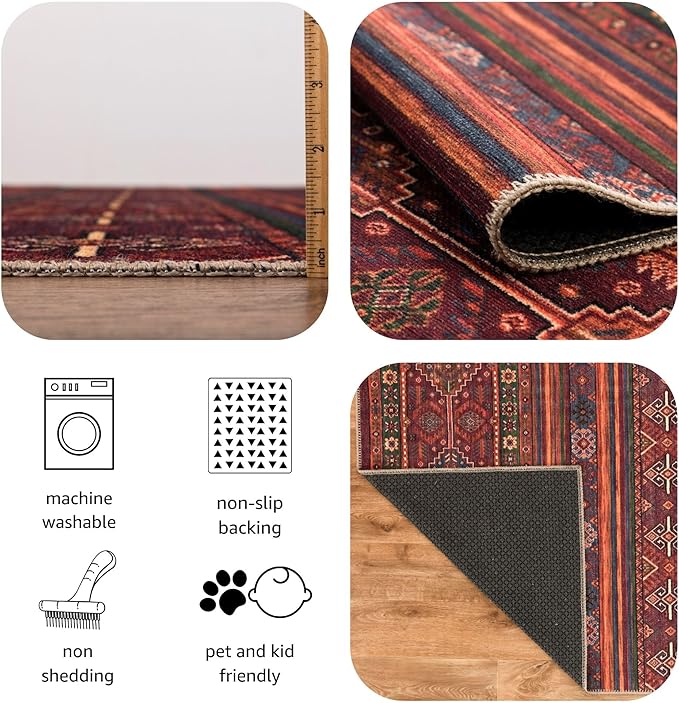 Keen Home Design 2x12 Rug - Machine Washable Runner Rug with Non-Slip Backing, Ideal for Hallway, Entryway, Kitchen, Laundry Room - Vintage, Easy Clean, Durable, Low Pile - (2'6" x 12')