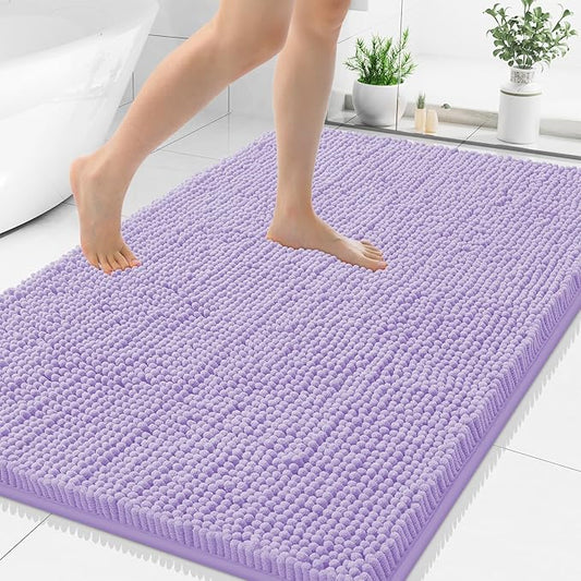 Smiry Luxury Chenille Bathroom Rugs 40x32, Extra Soft and Absorbent Shaggy Bath Mat, Machine Washable, Non-Slip Plush Carpet Runner for Tub, Shower, and Floor, Home Decor Accessories, Purple