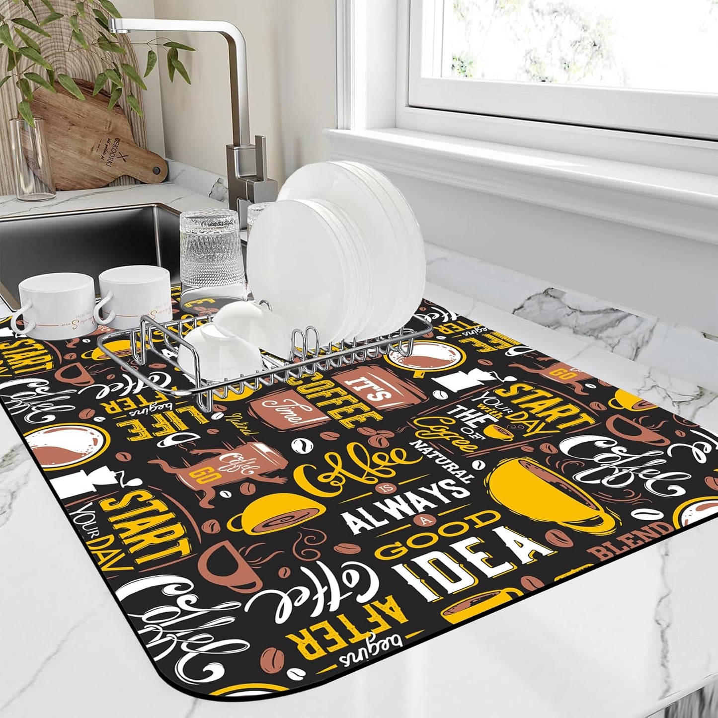 Coffee Dish Drying Mat,12"X19" Absorbent Fast Dish Drying Mat for Kitchen Counter Pot and Pan, Kitchen Accessories