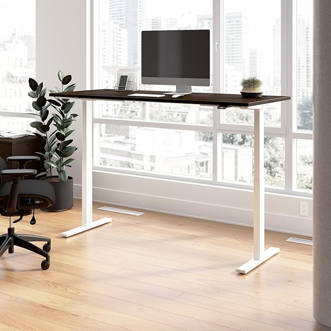 Bush Business Furniture 72-inch Electric Height Adjustable Standing Desk, Ergonomic Sit-Stand Computer Table for Home and Professional Office, Move 60 Series, Mocha Cherry with White Base
