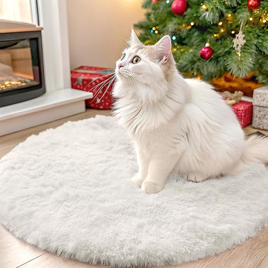 OLANLY Ivory Round Rugs for Bedroom - Machine Washable, 2 ft Circle Area Rugs for Living Room, Soft and Fluffy Shaggy Carpet for Teen Girls and Boys, Nursery Rooms, Dorms, Home Decor Aesthetic