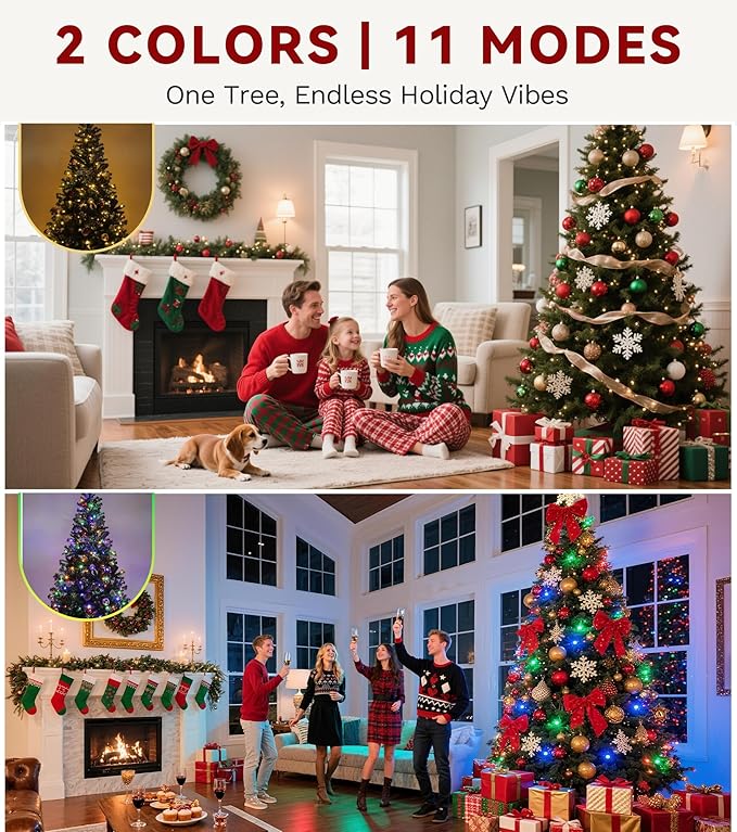 DWVO Prelit Christmas Tree 7.5ft, Atificial Christmas Tree with 550 LED Lights Includes Metal Stand, Xmax Trees Green Full Trees with 1450 Branches Tips, Metal Hinges Remote Control for Home Party