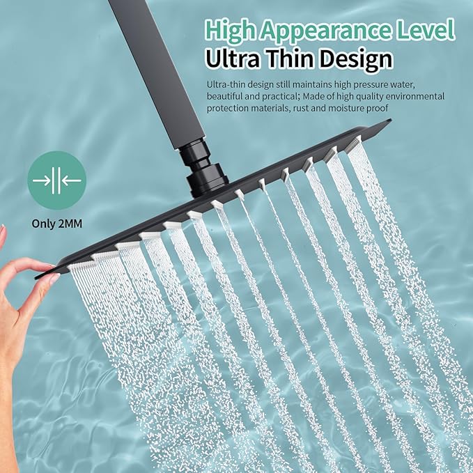 SR SUN RISE 12 Inch Rain Shower Head 304 Stailess Steel Matte Black High Pressure Rainfall Showerhead Water Saving
