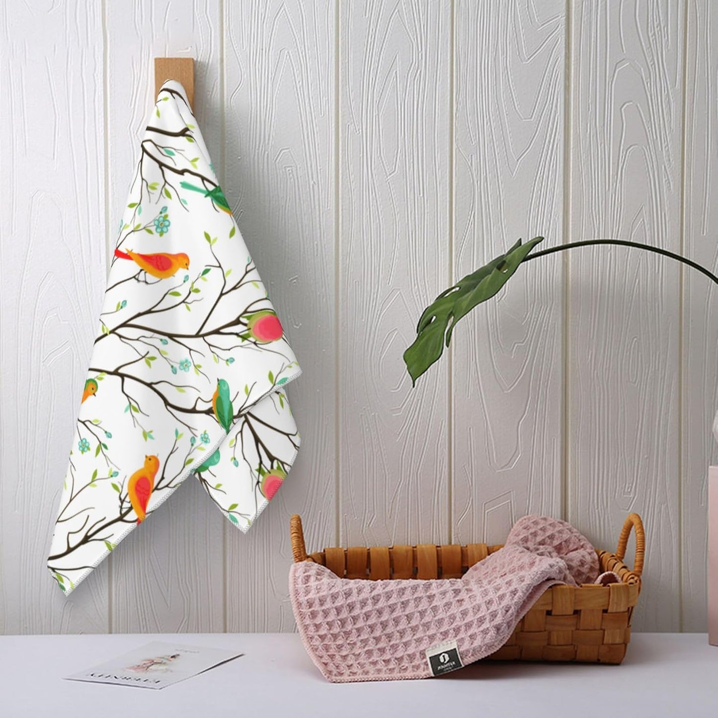 Birds on Tree Decorative Bathroom Hand Towels Set of 2 Spring Summer Bath Towels Soft Absorbent for Bathroom Kitchen Home Gym Yoga Spa 14"x28" Cute Birds Decorative Towel