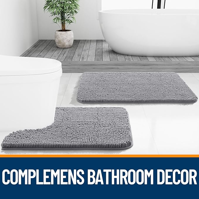 OLANLY Bathroom Rugs 44x32, Extra Soft Absorbent Chenille Bath Rugs, Rubber Backing Quick Dry, Machine Washable Bath Mats for Bathroom Floor, Tub and Shower, Home Decor Accessories, Grey