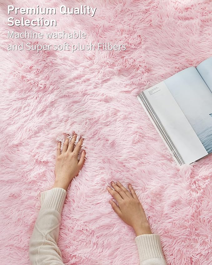 Ophanie 5x8 Light Pink Rugs for Living Room, Fluffy Fuzzy Plush Shag Comfy Soft Large Area Rug, Non-Slip Indoor Floor Carpet for Kids Boys Girls, Bedroom, Playroom, Home Decor Aesthetic, Nursery