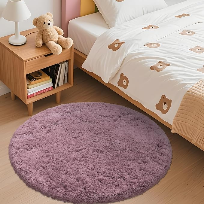 OLANLY Blush Round Rugs for Bedroom - Machine Washable, 3 ft Circle Area Rugs for Living Room, Soft and Fluffy Shaggy Carpet for Teen Girls and Boys, Nursery Rooms, Dorms, Home Decor Aesthetic