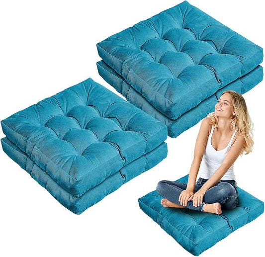 Jerify 4 Pcs Floor Pillow Cushions 22 x 22 Inch Round Square Large Meditation Floor Pillow for Classroom Adult Meditation Picnic Party Cushion for Seating Gift Christmas(Aquamarine,Square)