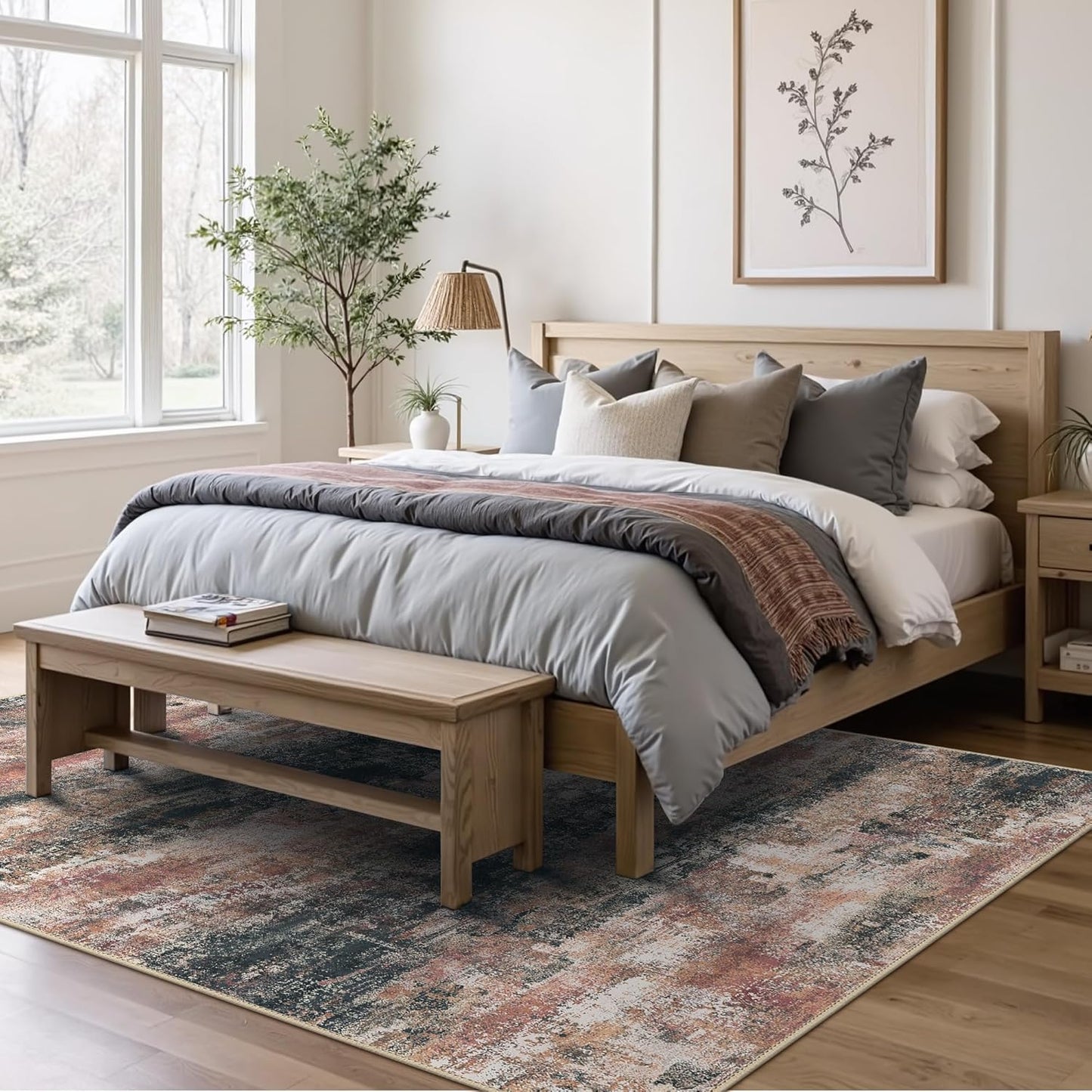 Area Rugs 9x12 for Living Room Bedroom, Modern Abstract Machine Washable Rug, Large Soft Low Pile Floor Cover with Non Slip Backing for Dining Room, Rose Rust