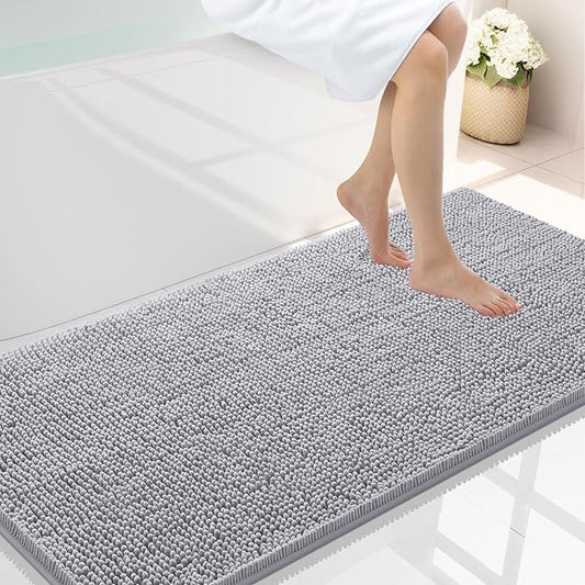 Smiry Luxury Chenille Bathroom Rugs 44x24, Extra Soft and Absorbent Shaggy Bath Mat, Machine Washable, Non-Slip Plush Carpet Runner for Tub, Shower, and Floor, Home Decor Accessories, Grey