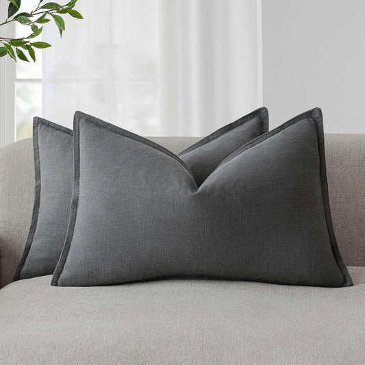 Foindtower Pack of 2, Decorative Linen Soild Throw Pillow Covers Soft Accent Lumbar Cushion Case Boho Farmhouse Pillowcase for Chair Couch Sofa Bedroom Living Room Home Decor 12 x 20 Inch Grey