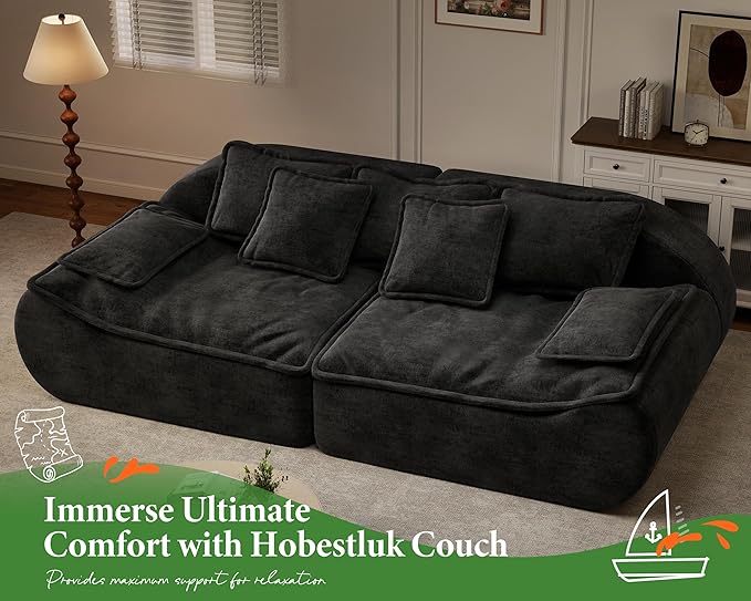 Hobestluk Sectional Sofa Couches 3-Seater Modular Sofa, 87'' Comfy Loveseat with Throw, Deep Seat Small Sofa for Compact Space, Memory Foam Sectional Couches for Living Room, Office, Apartment