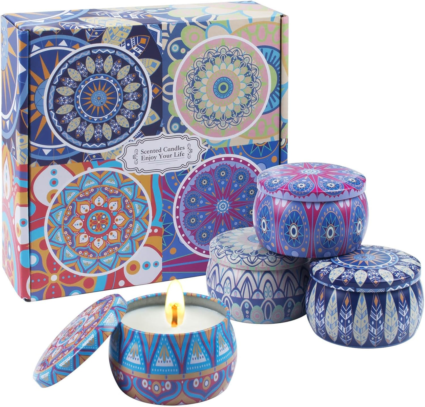 Scented Candles Gifts for Women, 4 Large 4.4 Oz Aromatherapy Candles for Home Scented, 120 Hour Long Burn Soy Wax Candles Set, Jar Candle Great for Holiday, Celebrations, Gift, Yoga