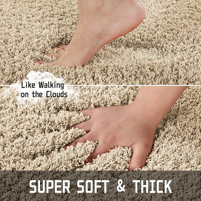 Yimobra Plush Thick and Soft Cut Pile Bathroom Mats, Super Shaggy Comfortable Quick Water Absorbing Non Slip Bath Rugs, Ultra Plush Thick with Machine Washable Bath Mat, 36"x 24", Pure Beige
