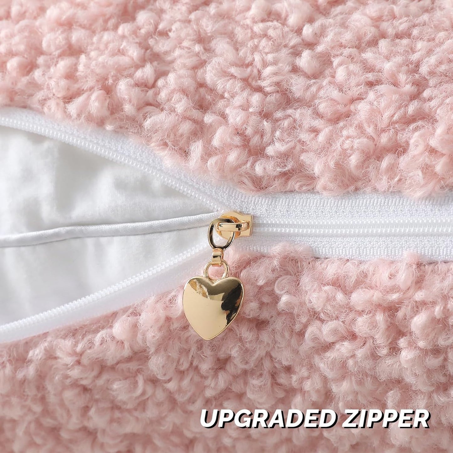 FUTEI Pink Throw Pillow Covers 22x22 Inch Set of 2,Furry Faux Fur Teddy Boucle Textured Cushion Covers,Soft Fluffy Decorative Pillow Case,Home Decor for Couch Bed Living Room Office Car