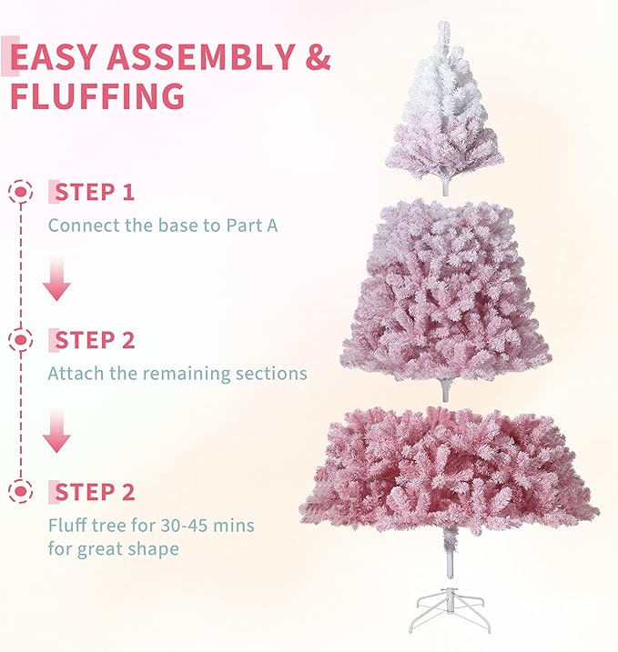 GarveeHome Pink Christmas Tree, 7.5ft Snow Flocked Artificial Christmas Tree with LED Warm White Lights & Metal Stand, Prelit Xmas Holiday Decoration for Home, Office, Party