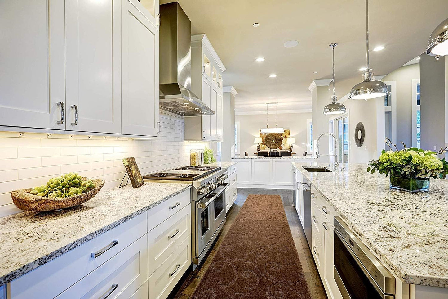 Custom Length Hallway Runner Rug,Slip Resistant,Scroll Brown, 26 Inch X 32 feet, Sold and Priced Per Foot