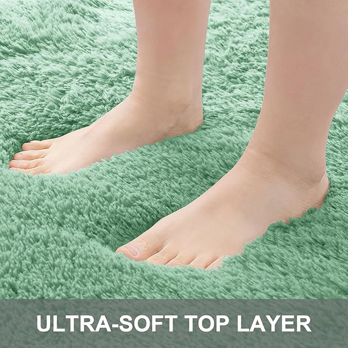 OLANLY 3x5 Machine Washable Small Bedside Rug, Soft Fluffy Shaggy Rugs for Living Room, Bedroom, Indoor Floor Carpet for Kids Girls and Boys, Preppy Dorms, Nursery, Home Decor Aesthetic, Mint Green