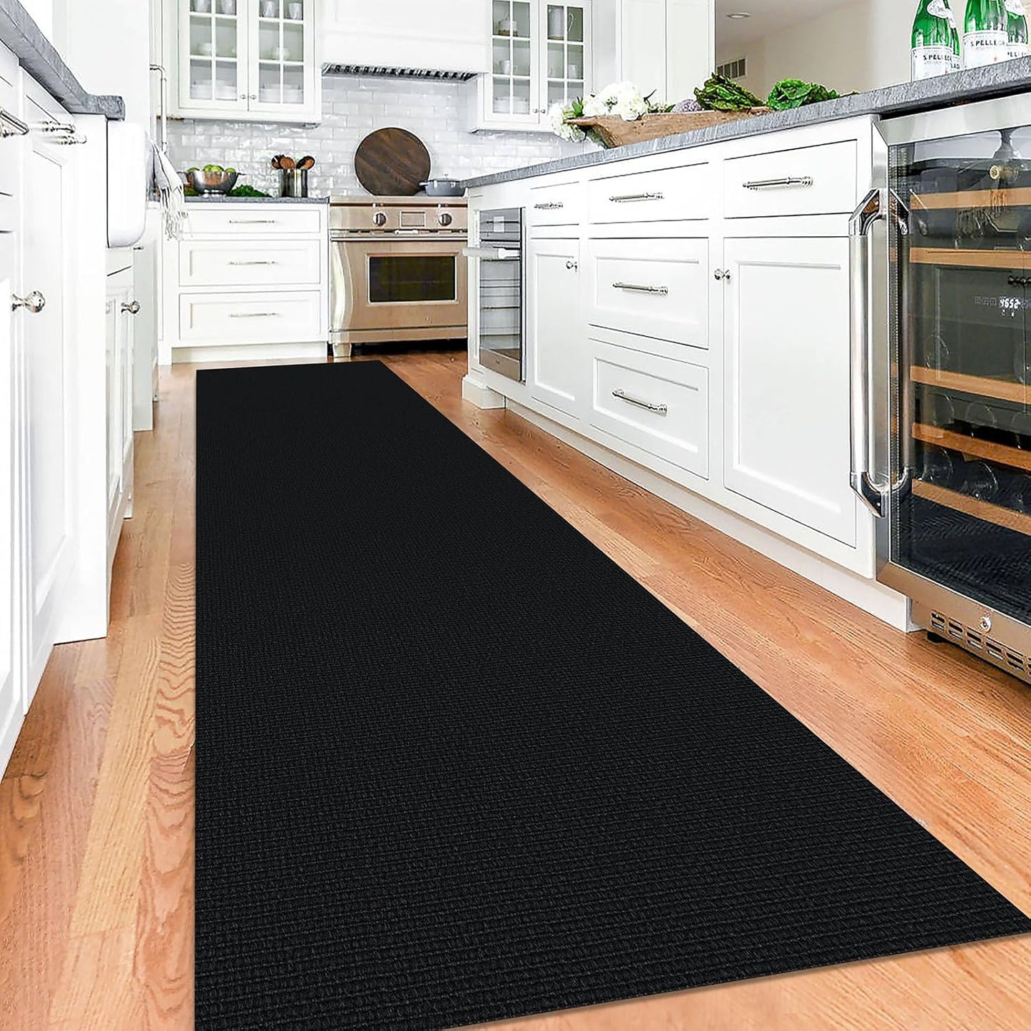 KOZYFLY Washable Runner Rug 3x12 ft Hallway Kitchen Runner Rugs with Rubber Backing Bobo Non Slip Entryway Runner Indoor, Long Carpet Runners for Hall Kitchen Entryway, Black