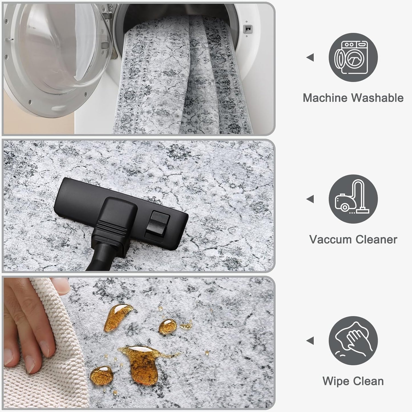 Vintage Machine Washable Runner, 2.6x10 Non Shedding Hallway Rug for Bedroom Bathroom, Ultra-Thin Soft Non Slip Carpet Runners for Entryway Laundry Room (2'6"x10', Grey)