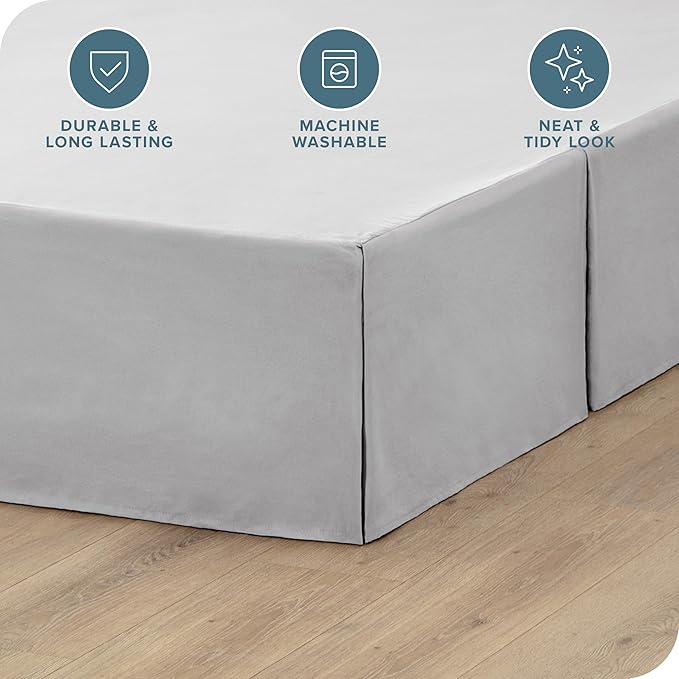 Bare Home Full XL Bed Skirt - 15-Inch Tailored Drop Easy Fit - Bed Skirt for Full Extra Long Beds - Center & Corner Pleats (Full XL, Light Grey)