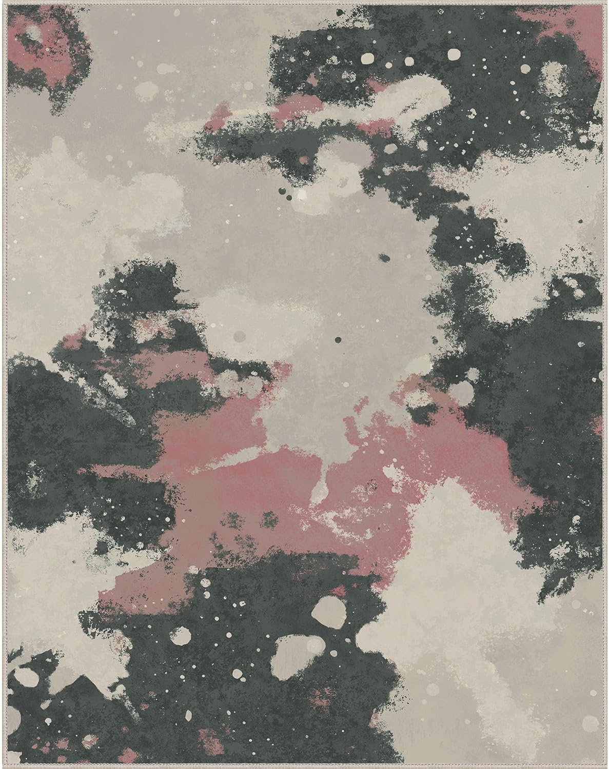 Area Rugs 8x10 for Living Room Bedroom, Modern Splash Abstract Machine Washable Rug, Large Soft Low Pile Floor Cover with Non Slip Backing for Dining Room, Pink/Charcoal